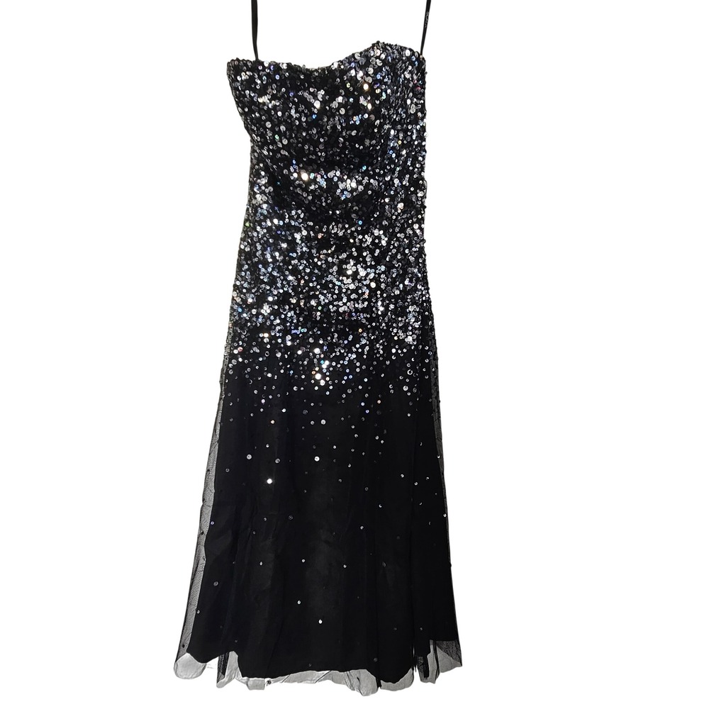 Black Sequin Strapless Formal Gown Party Dress Size S